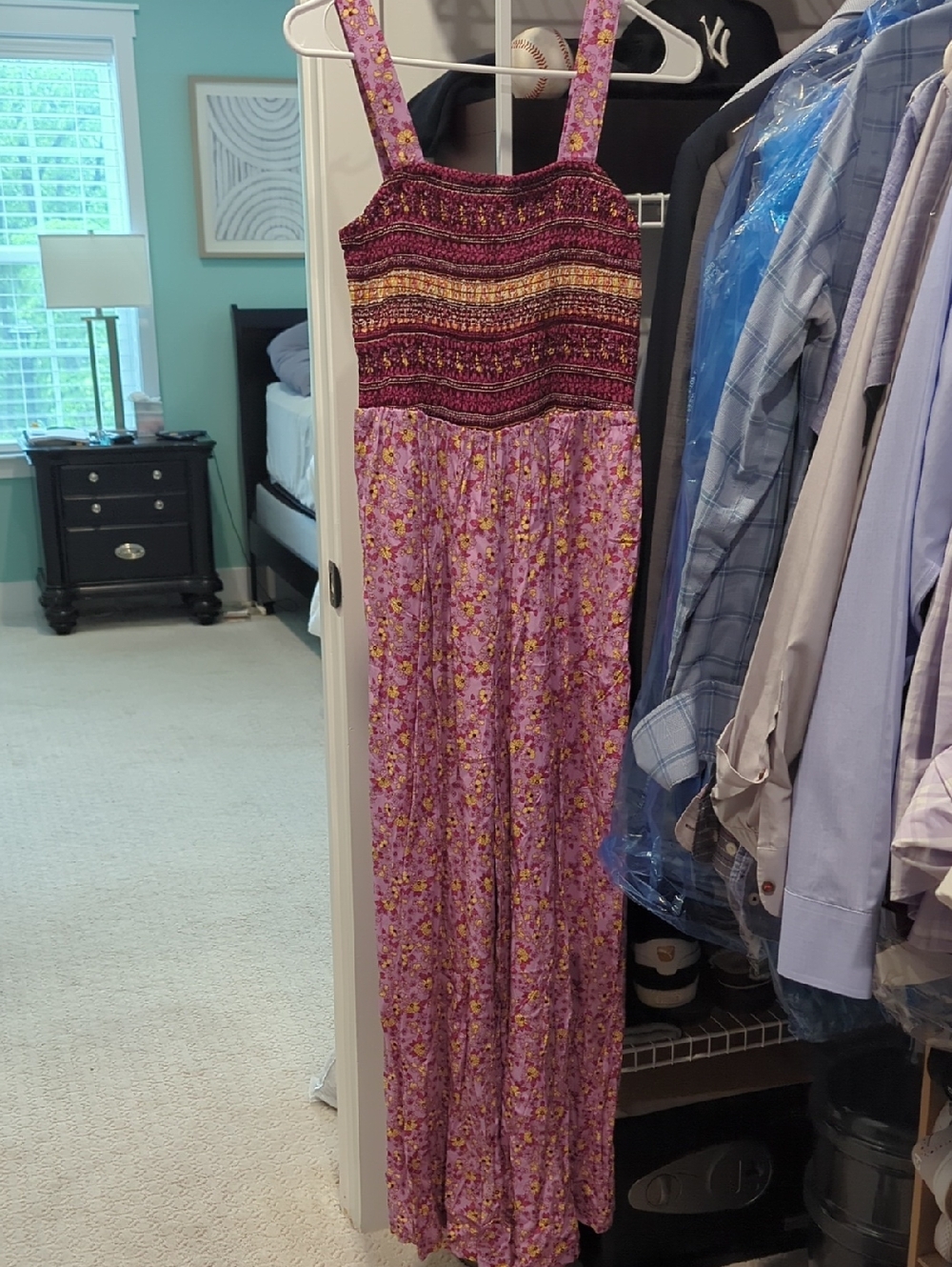 Boho Floral Smocked Romper in Lavender With Pockets Small NWT